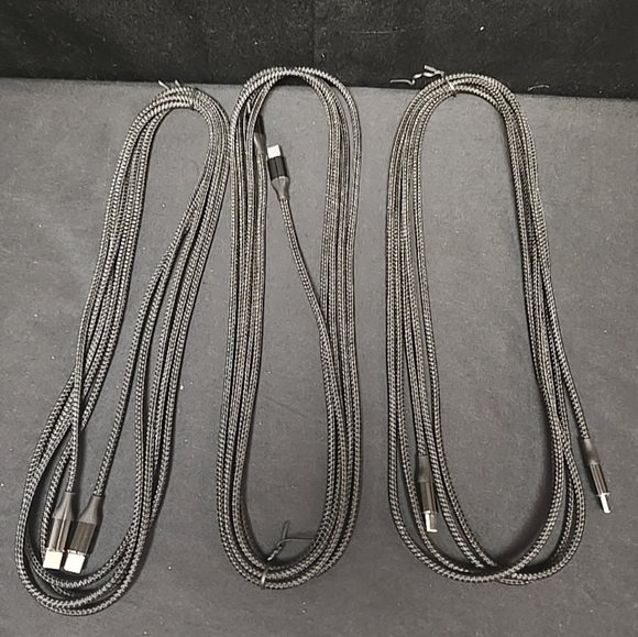 3pc Lot 9ft Long Charger Cables USB-C To USB-C Black Braided Cord - Picture 1 of 3